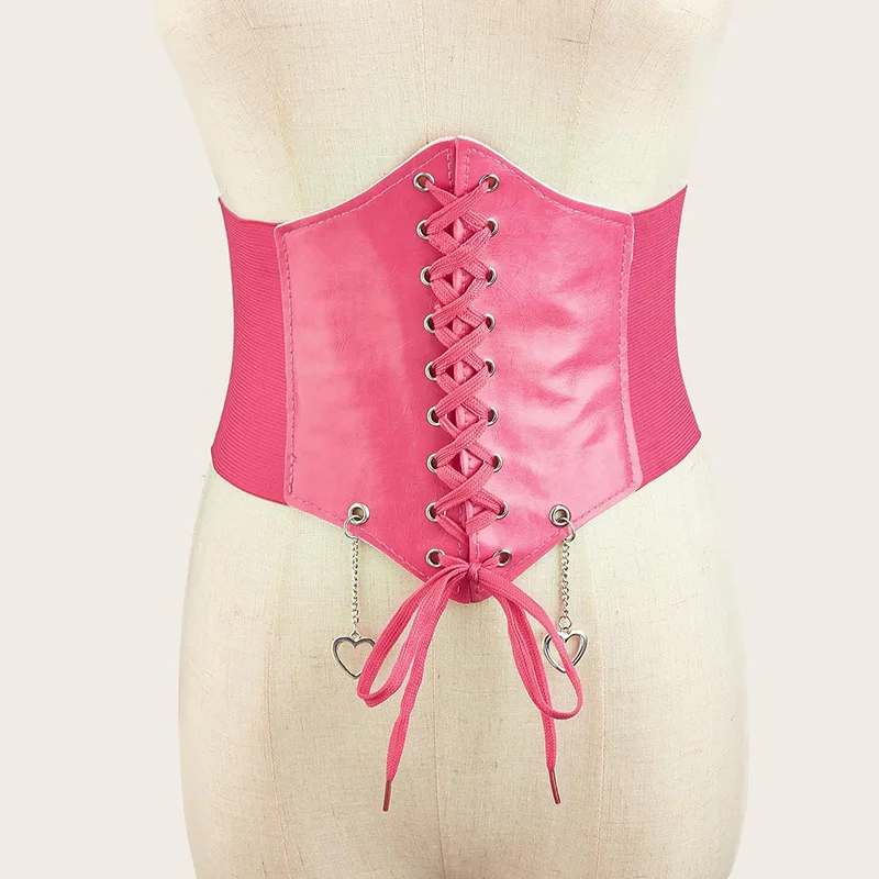 Women Belts Elastic Wide Leather Rose Pink Corsets for Waist Trainer