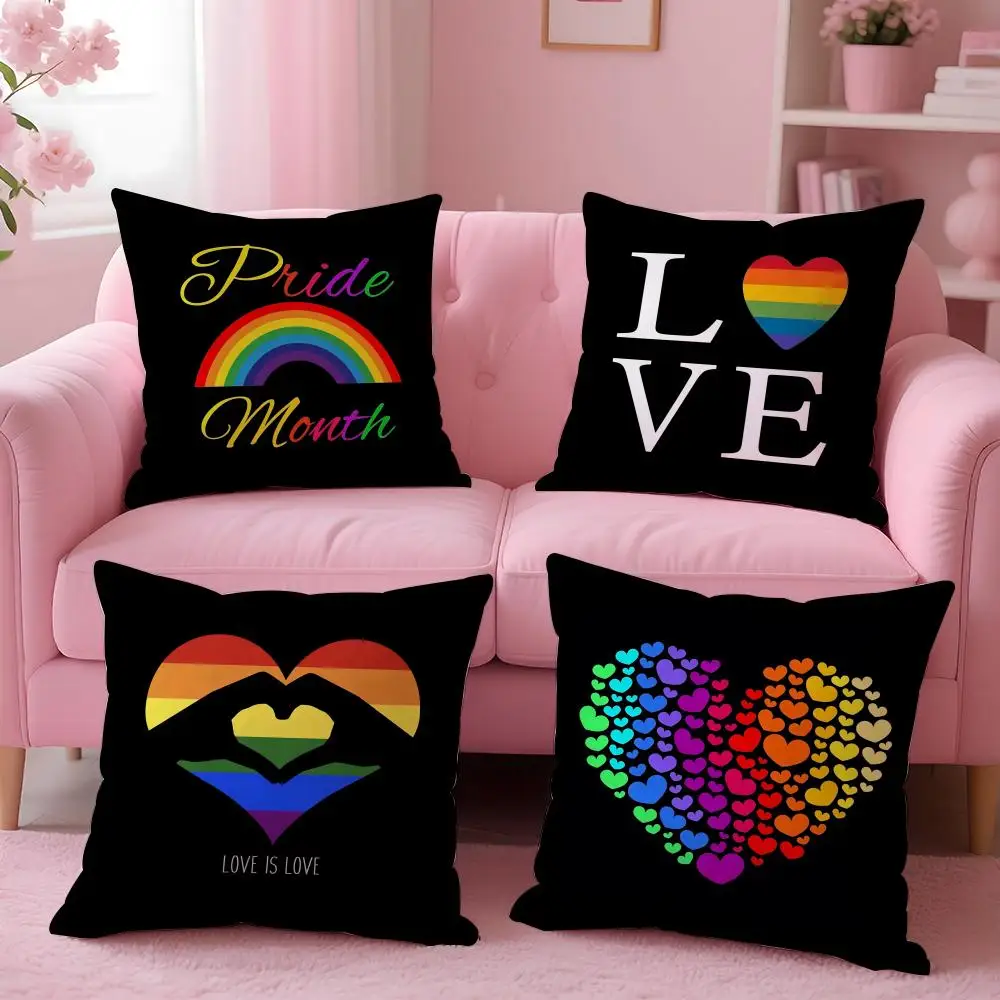 Pride Month Rainbow Cushion Cover Plush Fabric Soft Double-Sided Printed Sofa Warm Winter Home Gift Pillow Case