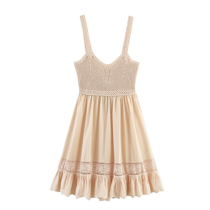 

YENKYE сексуальные вязаные лоскутные платья с открытой спиной для женщин, короткое летнее платье трапециевидной формы без рукавов с круглым вырезом, женские каникулы, Vestidos