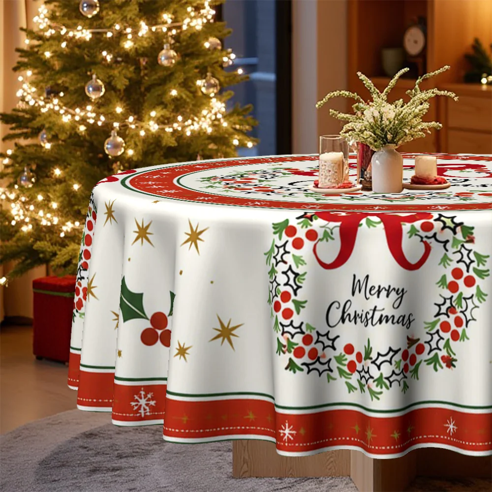 1 tablecloth, Christmas-themed, festive wreath and star print tablecloth