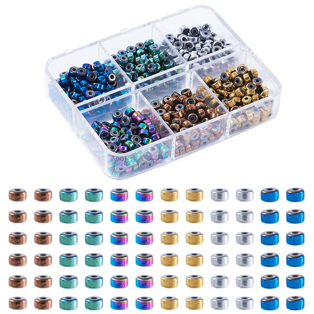 600Pcs Electroplated Synthetic Heishi Beads Hematite Beads Set Disc Rice Beads Gemstone Beads For DIY Bracelet Beading