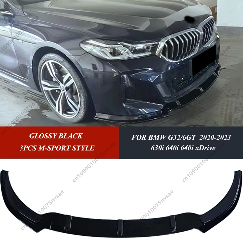

M-Sport Style Glossy Black ABS Front Bumper Splitter Lip Spoiler Body Kits Tuning for BMW 6 Series GT G32 2020-2023 Facelift
