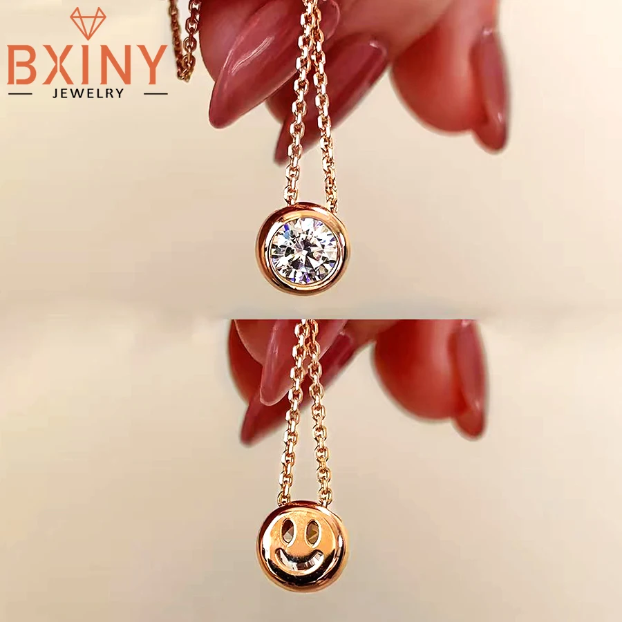 

BXINY 1CT Bubble Moissanite Pendant Necklace 100% S925 Silver Smiling Face Neck Chain for Women Eagagement Gift Fine Jewelry GRA