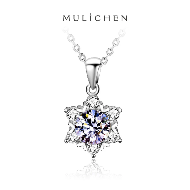 

1ct D Moissanite 925 Sterling Silver Necklace Women Wholesale Snowflake Design Pendan Jewelry 618 Summer Sale