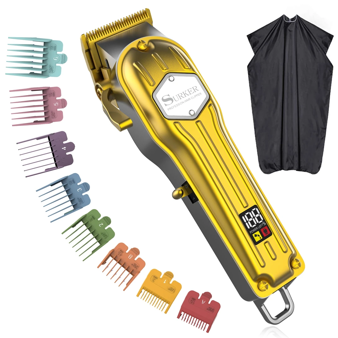 Surker 2025 Gold Trimmer for Men Barber Shop Hair Clipper Razor Beard Haircut Machine Electric Shaver Cutting Machine USB K7S