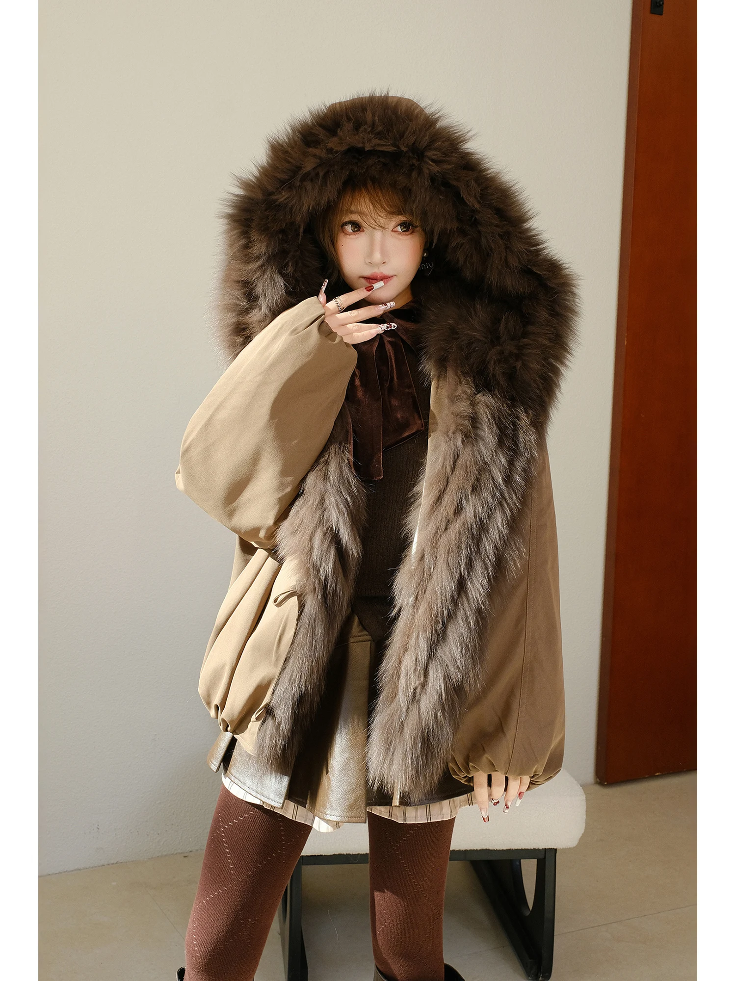 

MIUCO Роскошная женская пуховая парка с отстегивающимся меховым воротником, теплая, повседневная, свободного кроя, с длинными рукавами