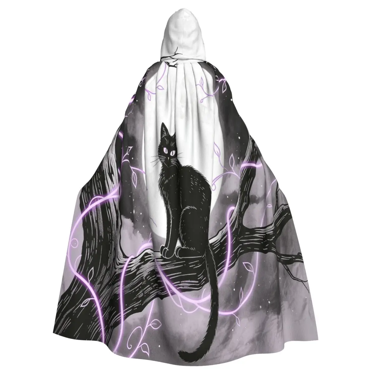Halloween Black Cats Cosplay Cloak Witchy Mystical Moon Hooded Cape for Aldult