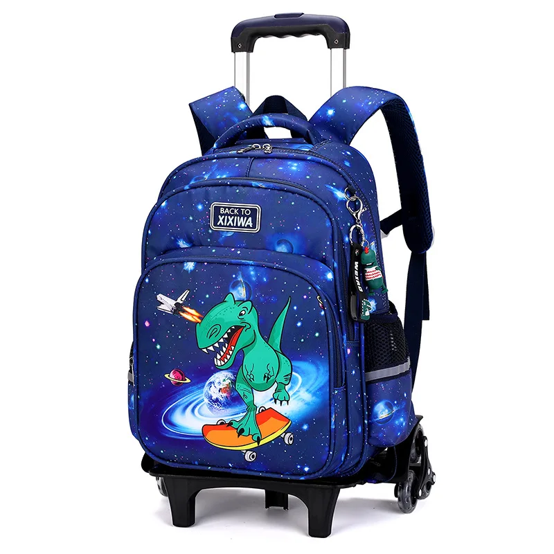 Astronaut Dinosaur Children Wheeled School Bags 2/6 Wheels Kids Boys Backpacks Trolley Waterproof Schoolbag Luggage Book Bags