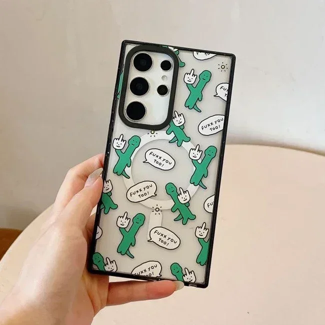 Cute Fashion Dinosaur Magnetic Acrylic Case for Samsung Galaxy S22 S23 S24 Ultra S24+ Plus Protective Shell