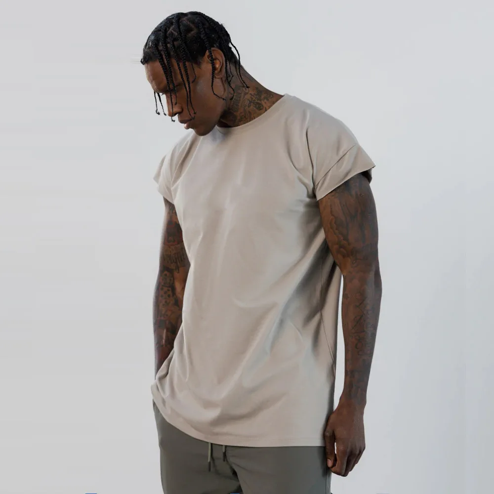 Männer Shirt Kappe Hülse Abgeschnitten Tshirt Feste Slim Fit für Männer Workout Fitness Basketball Sport Shirts – Detail 17