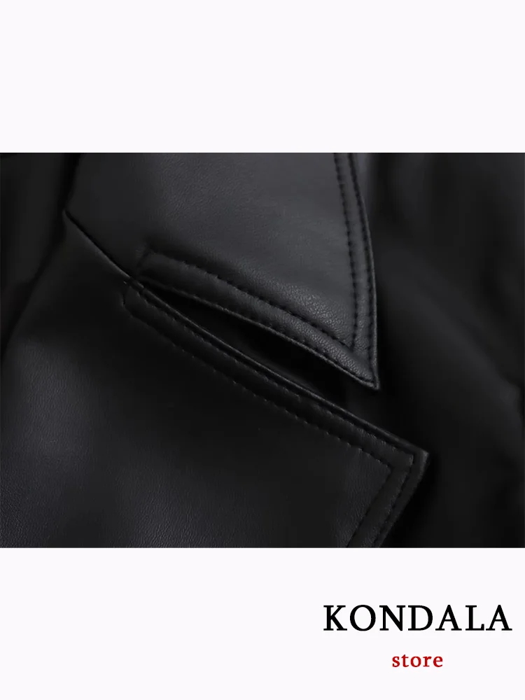 KONDALA Vintage Chic Women Leather Jackets Solid Belt O-Neck Warm Coats New Fashion 2023 Autumn Winter Female Jackets Outwears