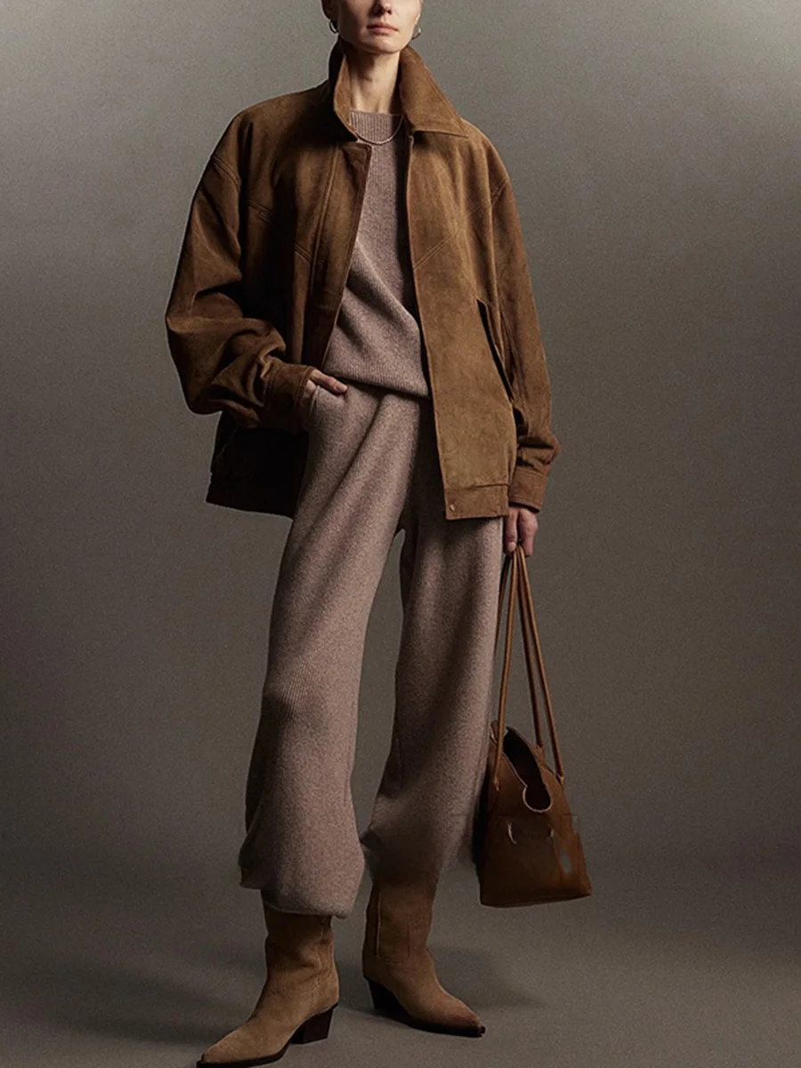 Rétro moderne ample singe daim Jaet femmes Anti-eep velours vêtements d'extérieur printemps 2025 Faion dames ort manteau fermeture à glissière