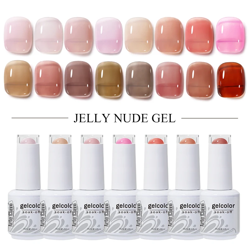 Arte Clavo 44 Colors Jelly Transparent Gel Nail Polish Nude Pink Skin Color Soak Off Gel Varnish Jade Nail Art Gel Lacquer 15ml