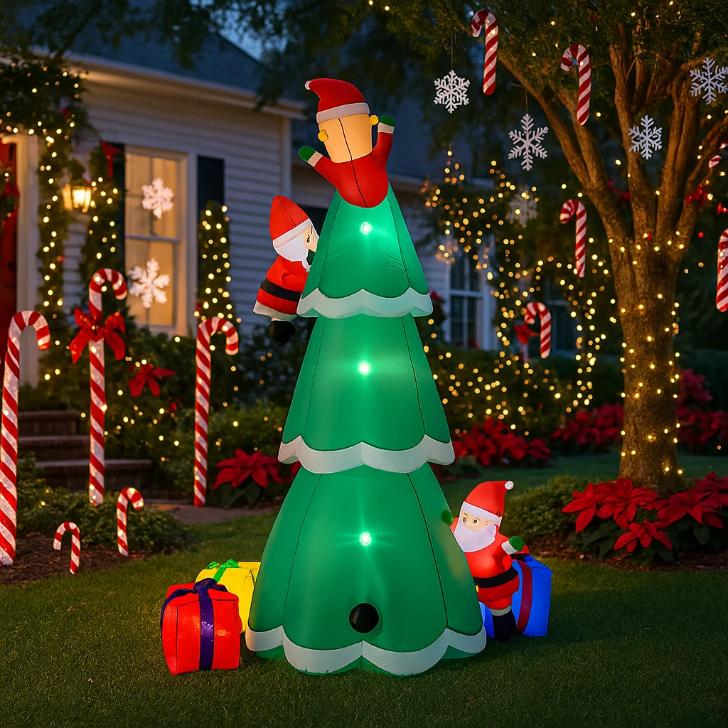 7.8FT زينة عيد الميلاد نفخ سانتا كلوز تسلق شجرة اللعب ساحة المنزل الحلي مع LED ديكور لوازم عيد الميلاد Outd