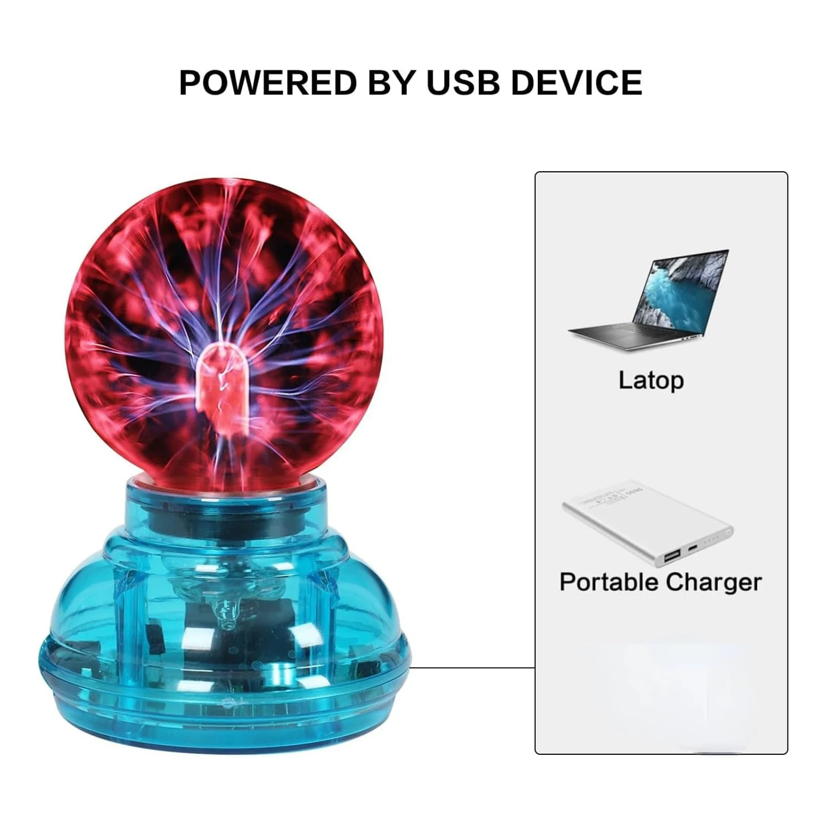 Plasma Ball Lamp,3Inch Plasma Globe Magic Light, Touch and Sound Sensitive USB Plug Electric Ball for Bedroom for Boys, Girls