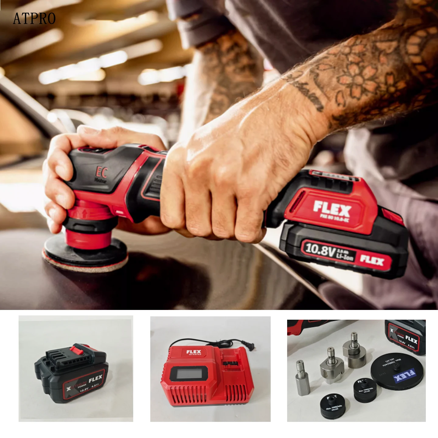 

FLEX PXE80 Lithium-ion Mini Polisher for Cars, 1"/3" Tray, 5000 RPM, 4.0A Battery Pack