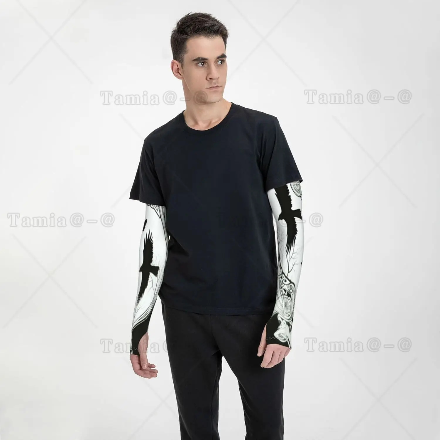 Viking Black Crow Scandinavian Runes Arm Sleeves Uv Protection Sun Unisex Sport Ice Silk Sleeves