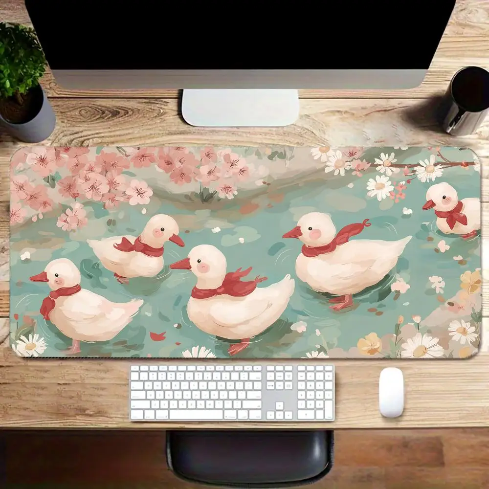 Cute Duck Sakura Mouse Pad Large Rubber Base Anti-slip PC Desk Accessories Mousepad for Office and Gamer Keyboard Mats Decor Mat