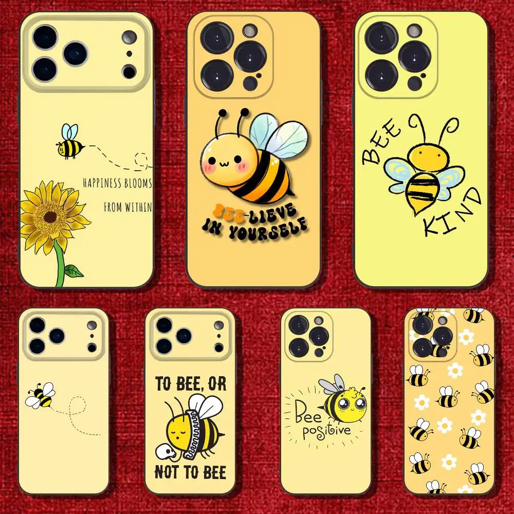

Cartoon Little Yellow Bees Phone Case For iPhone 6,17,16,15,14,13,12,11 Plus,Pro Max,XS,X,XR,SE,Mini,8,Soft Silicone Black Cover