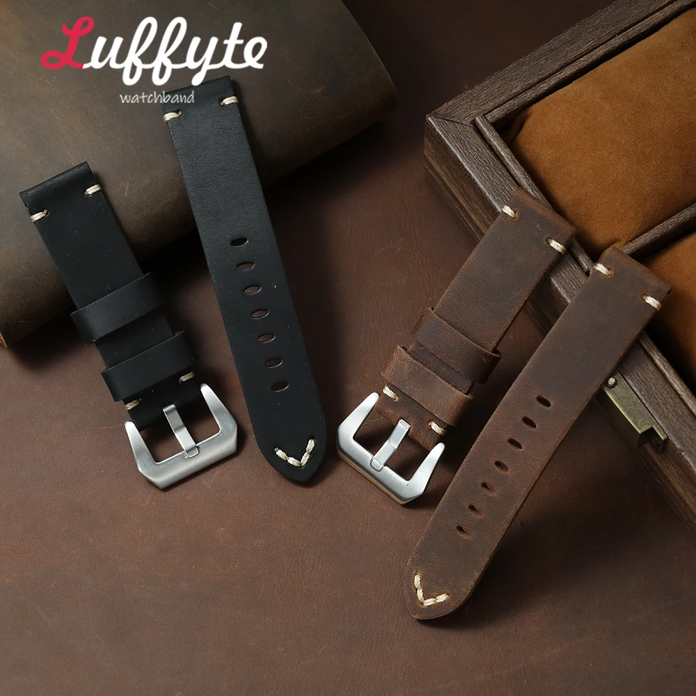 Klassisches extra dickes Crazy-Horse-Leder-Uhrenarmband für Herren, 20 mm, 22 mm, 24 mm, praktisches universelles Armband-Zubehör