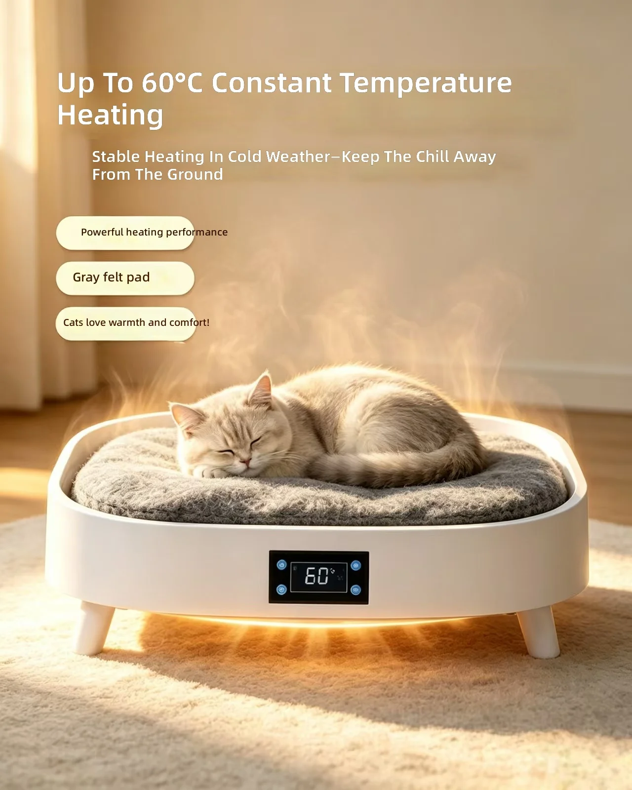 Smart Pet Heating Cooling Bed with Removable Washable Cover Bluetooth Audio for Cats Dogs