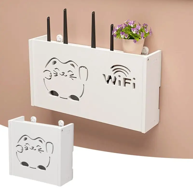 Wall Mounted Router Rack Fortune Cat Router Hider Box For Wall Cute Router Organizer Box WiFi Router Holder For Remote Controls