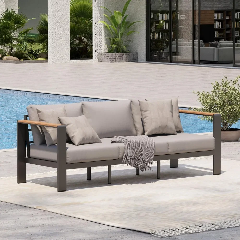 

"3-Seat Aluminum Patio Sofa - All-Weather Outdoor Furniture w/ Washable Thick Cushions"​