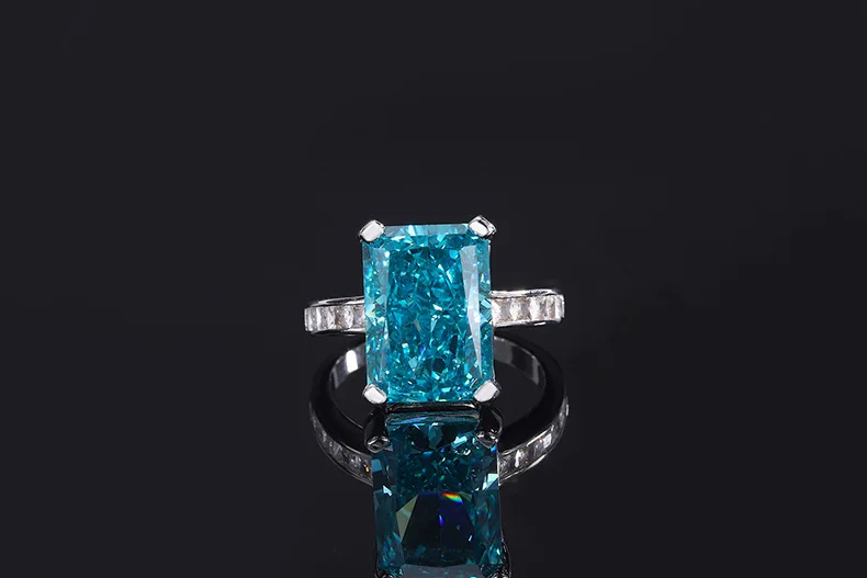 S925 Full body Silver Colorful Treasure High Carbon Diamond Ring Women's Square 10 * 14 Bikou Handmade Ring