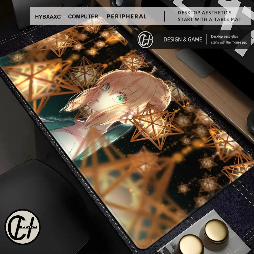 Anime Girl Saber F-Fate Stay Night Mouse Pad Cute HD Big Desk Pad Extended Gaming Rubber Keyboard Mat Large HYBXAXXC XXL Gamer