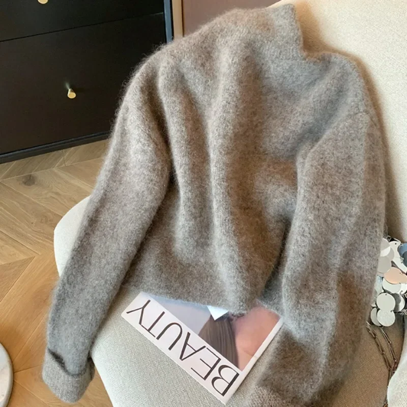 Double Breasted Cardigan Women Autumn Solid Simple All-match Zippers Design Baggy Cozy Cropped Sweater Streetwear Ulzzang Chic