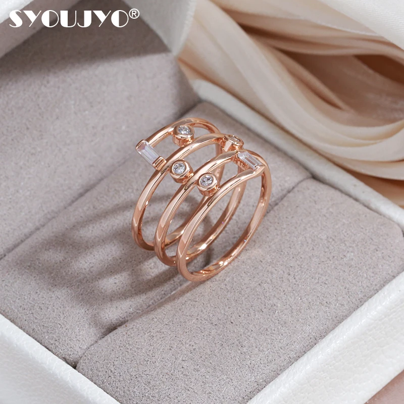 SYOUJYO Shiny Natural Zircon Big Size Rings For Women Luxury Modeling 585 Rose Gold Color Jewelry Modern Statement Spring Rings