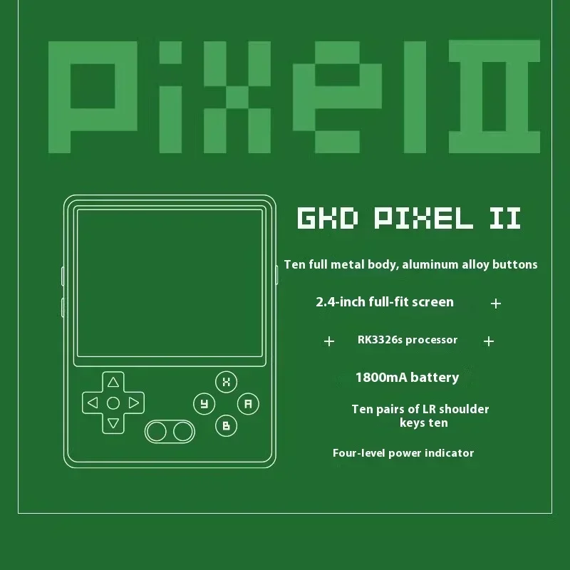 Gkd Pixel 2 Metal Handheld Game Console Retro Nostalgia Game Console 2.4in 640x480 Ips Screen Full Metal Body Cnc Custom Gift