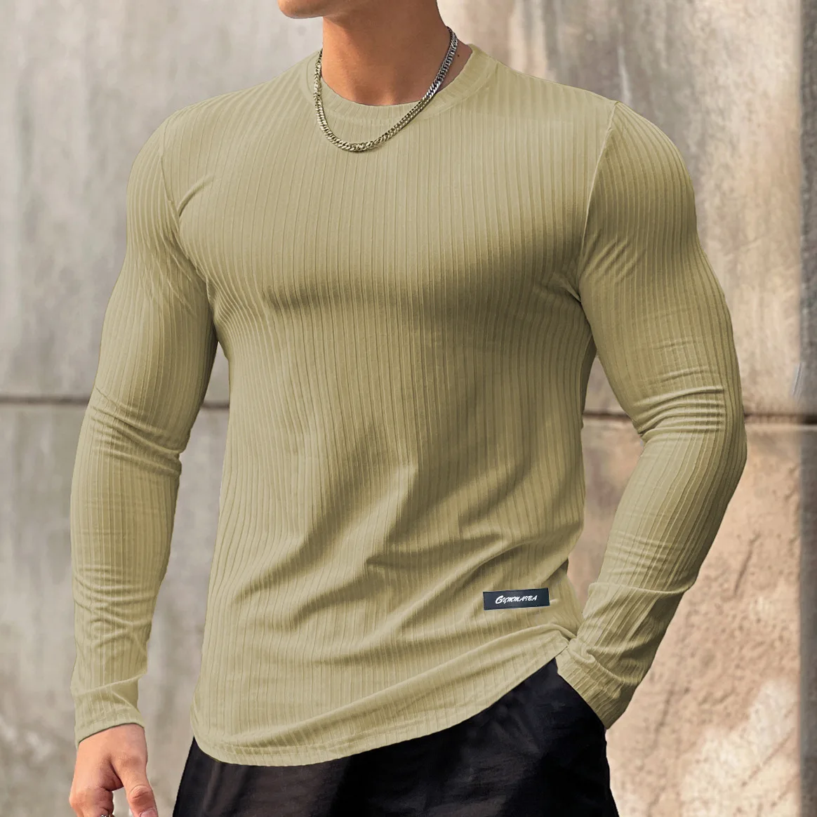 Men\'s Muscle O-Neck Shirts Light Weight Slim Fit Long Sleeve Workout Gym T-Shirts Soft Tees Bodybuilding