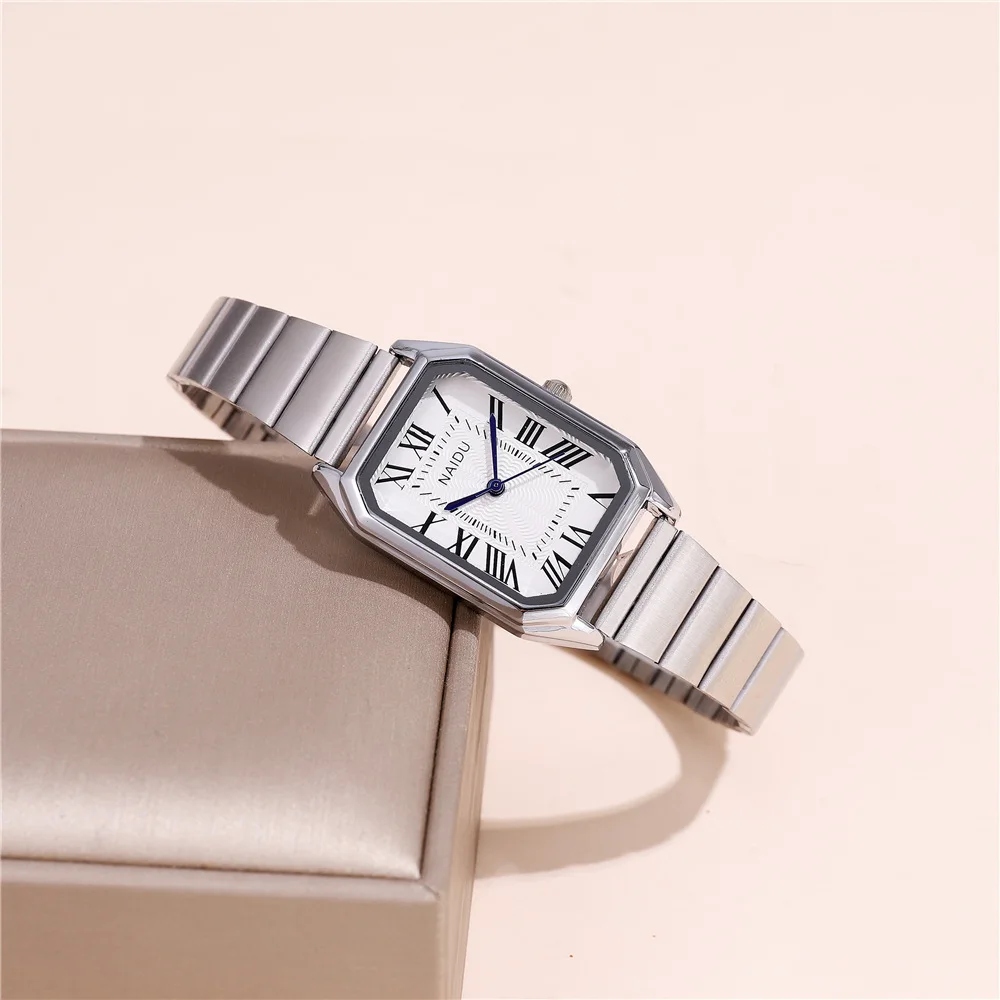 fashion rectangle dial Roman scale quartz steel women dress watch