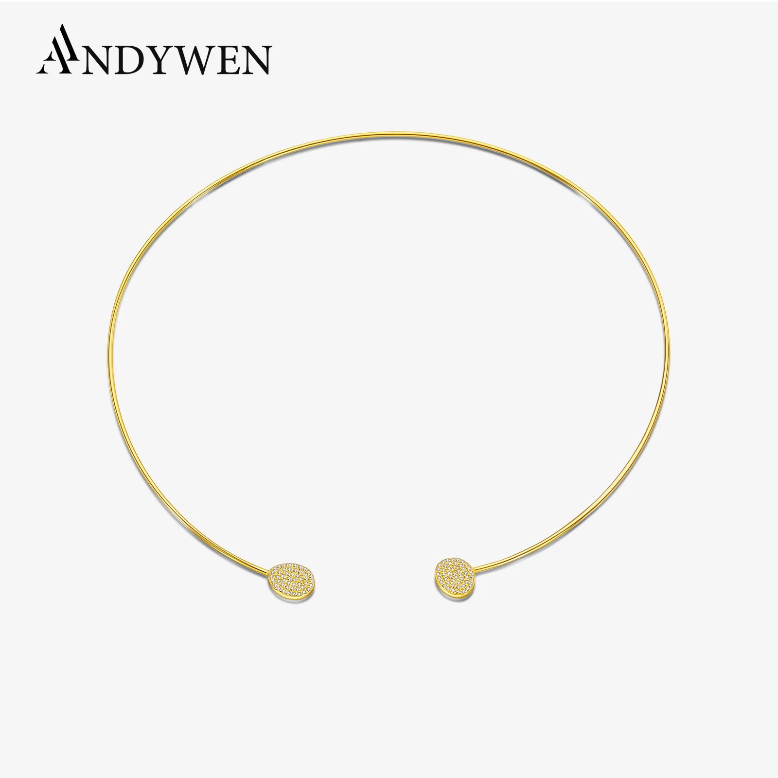 ANDYWEN 925 Sterling Silver Gold Plated Collar CZ Zircon Necklace Women 2025 New Fashion Casual Rock Punk Fine Jewelry Gift