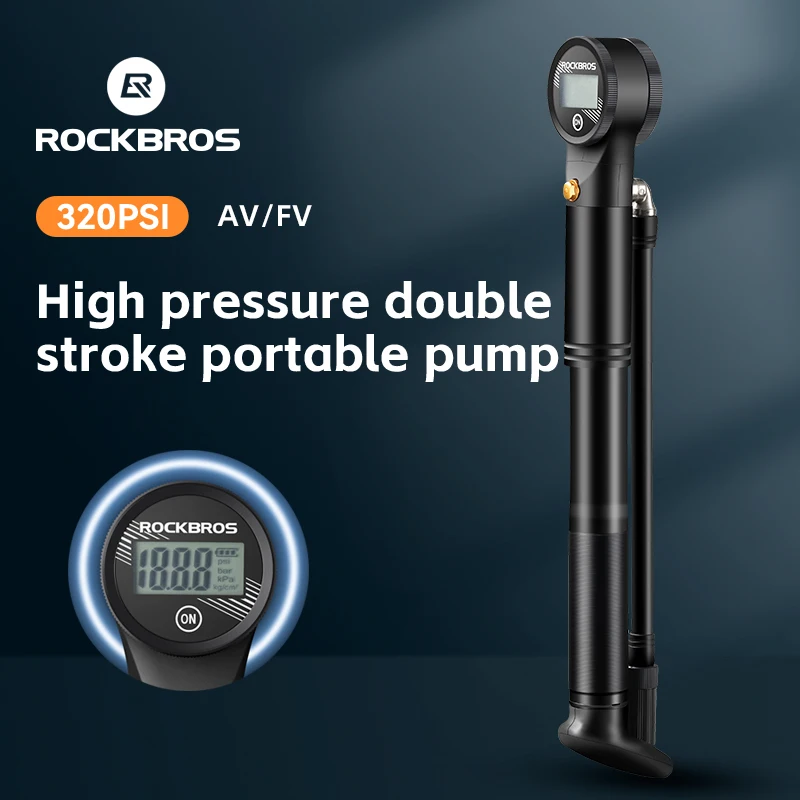 

ROCKBROS Bicycle Pump 320PSI High Pressure Two-stroke Portable With Electronic Pressure Gauge Inflator MTB Road Bike Accessories