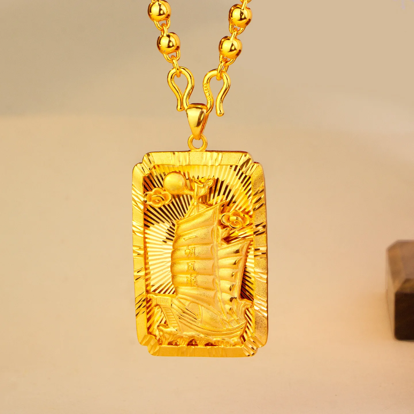 

Luxury 24K 9999 Pure Gold real gold Smooth Sailing Pendant Men's All-match Trendy Tagging Necklace