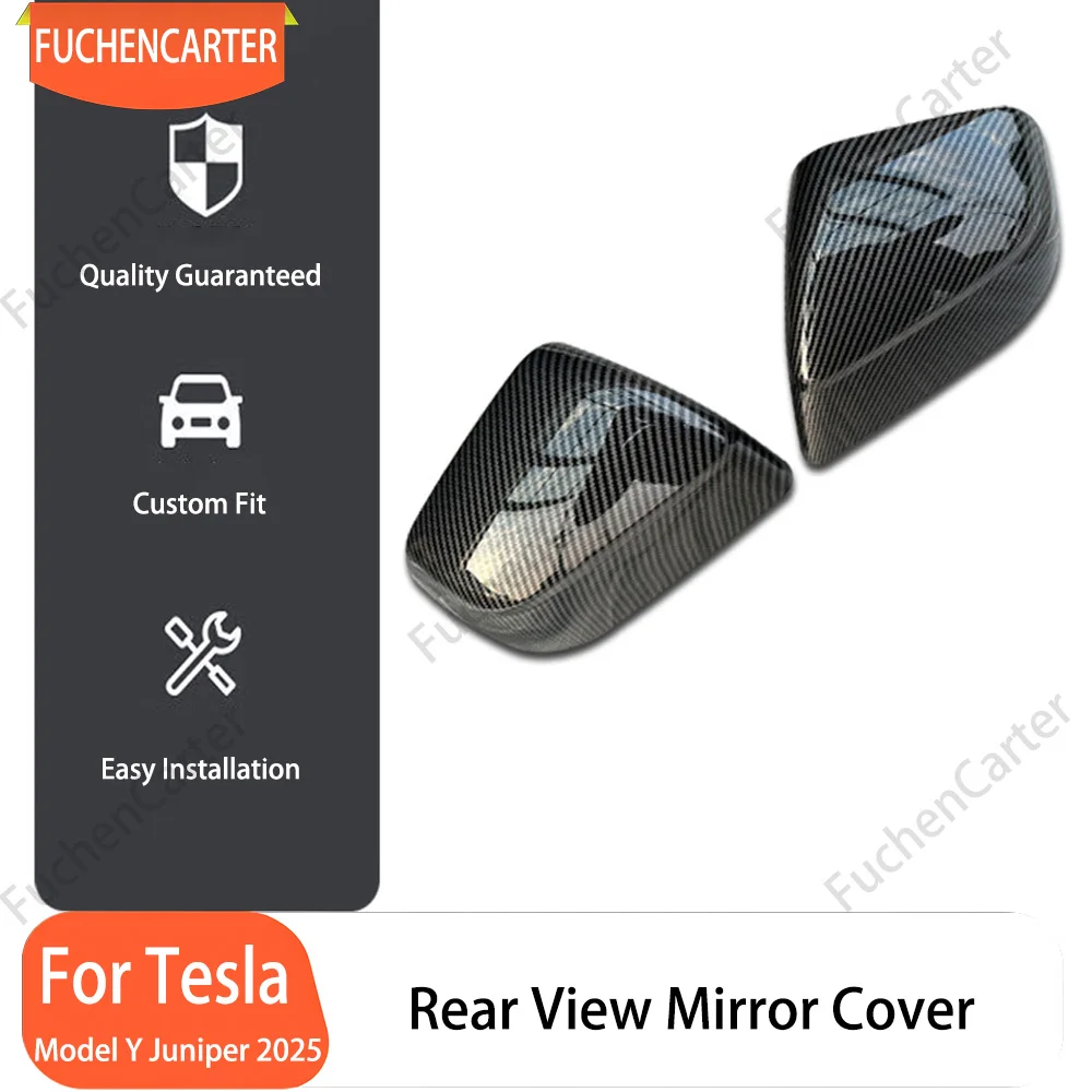 Carbon Fiber Pattern Rearview Mirror Cover ABS Side Mirror Cap For Tesla Model Y Juniper 2025 Car Exterior Decor Accessories