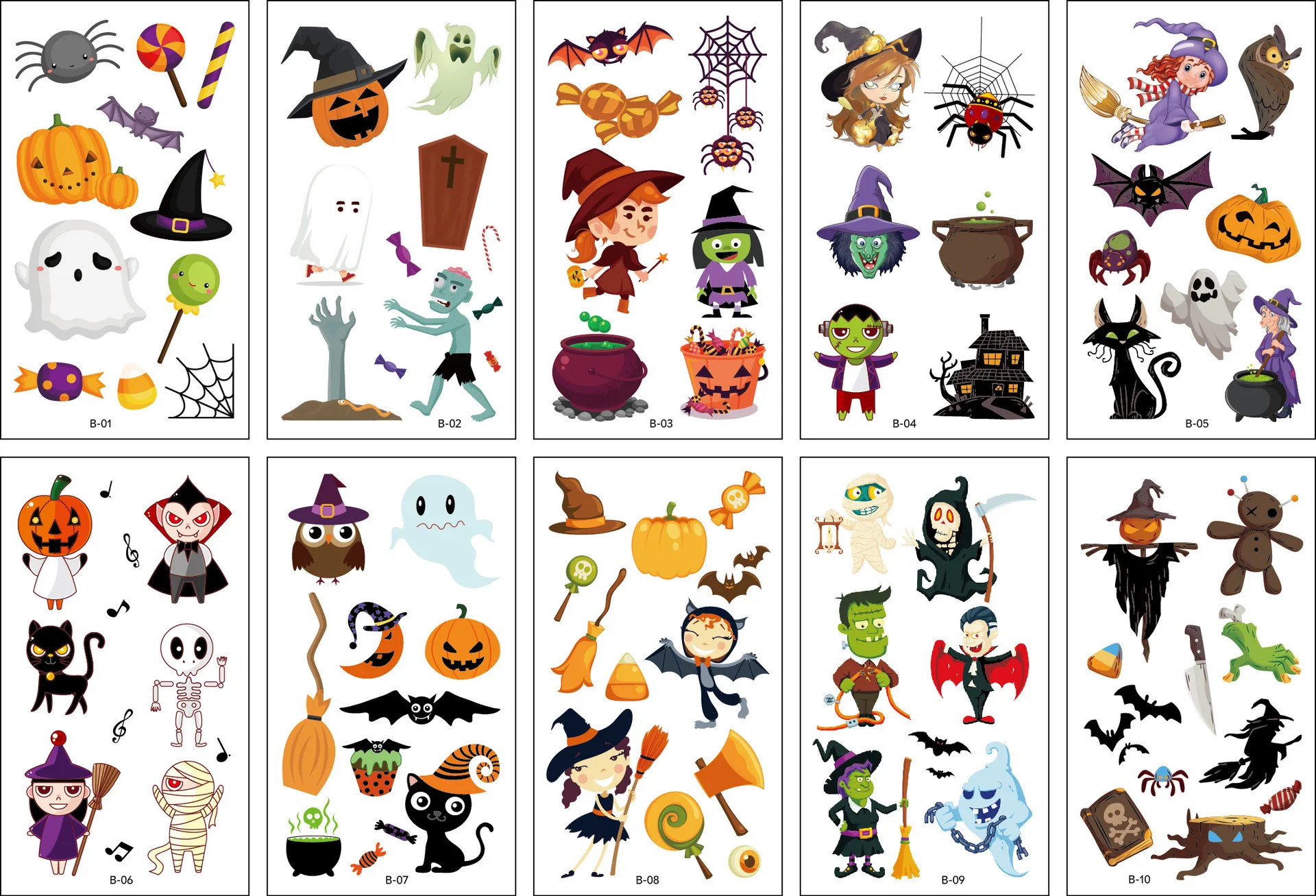 10 Sheets Halloween Pumpkins Ghost Tattoo Sticker Temporary Fake Tattoo Arm Hands Body Waterdichte Tatouages Pour Kids Toy Gift