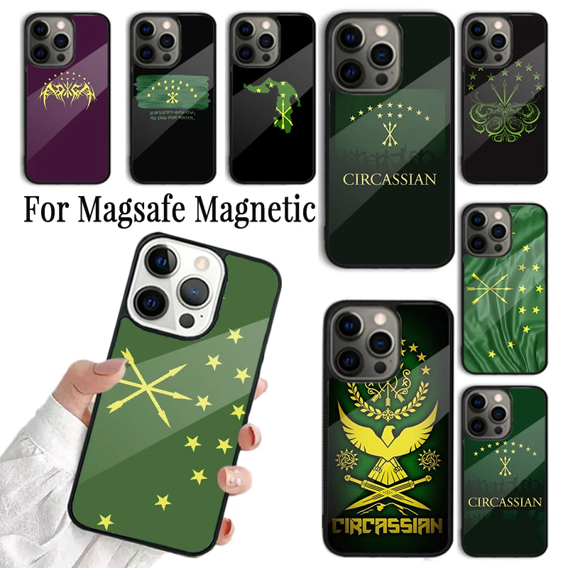 

Чехол для Телефона iPhone 16 15 14 13 12 Mini 11 Pro Max Plus Magsafe, магнитный чехол с беспроводной зарядкой, Adygea Circassian Flag