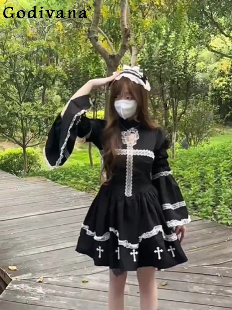 

Y2K Subculture Dark Lolita Sweet Spicy Girl Lolita Dress Halloween Costume Puffy Princess Black Dress