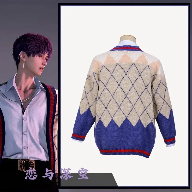 Jogo amor e espaço profundo rafayel qiyu cosplay traje casaco camisa conjunto completo outono inverno camisola assimétrica cardigan roupas quentes v; 6