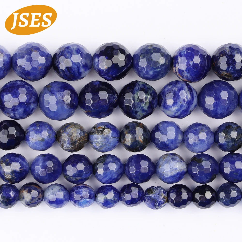 

JSES Natural Sodalite Blue Vein Spacer Stone Loose Faceted Beads for Jewelry Making 4/6/8/10mm Bracelet Necklace DIY Accessories