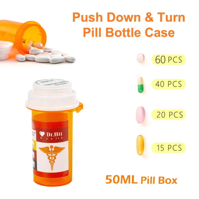 New【50ML Push Down & Turn Vial Container Pocket Plastic Storage Stash Jar Pill Bottle Case Box Herb Container】