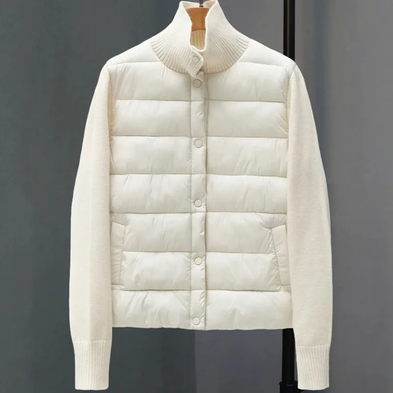 Korean Version Casual Knitted Spliced Down Cotton Jacket Women's Autumn Winter New Lightweight and Warm Versatile Cotton Jacket
