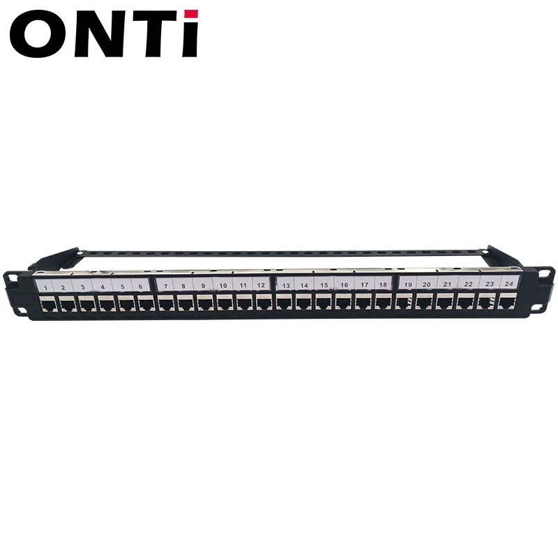 24 พอร์ต CAT6 Shield แผงแพทช์ RJ45 Connector ใช้ได้กับตู้ 19 นิ้วสายเคเบิลเครือข่าย Rack Ethernet Distribution Frame