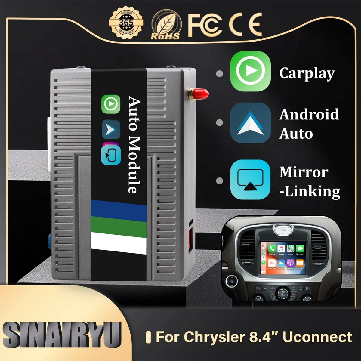 Sinairyu CarPlay Module Wireless Apple CarPlay Interface For Chysler 300 300C 300S 2012 2013 Car Play Youtube Netflix GPS Music