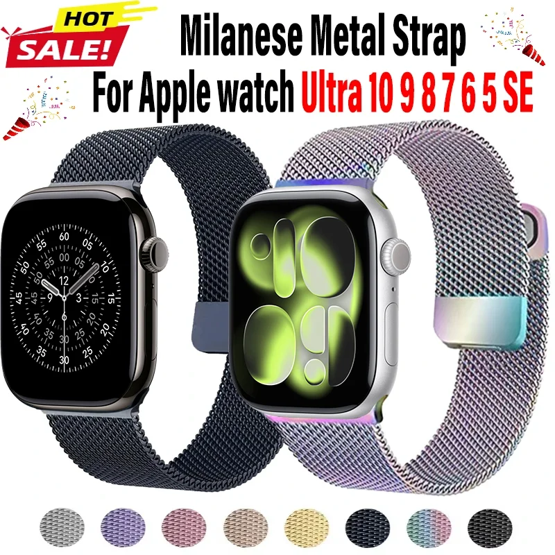 Milanese Metal Strap For Apple watch Ultra 10 9 8 7 6 5 SE Soft Magnetic Double Section Band iWatch 49mm 46mm 42mm 45/44/41/40mm