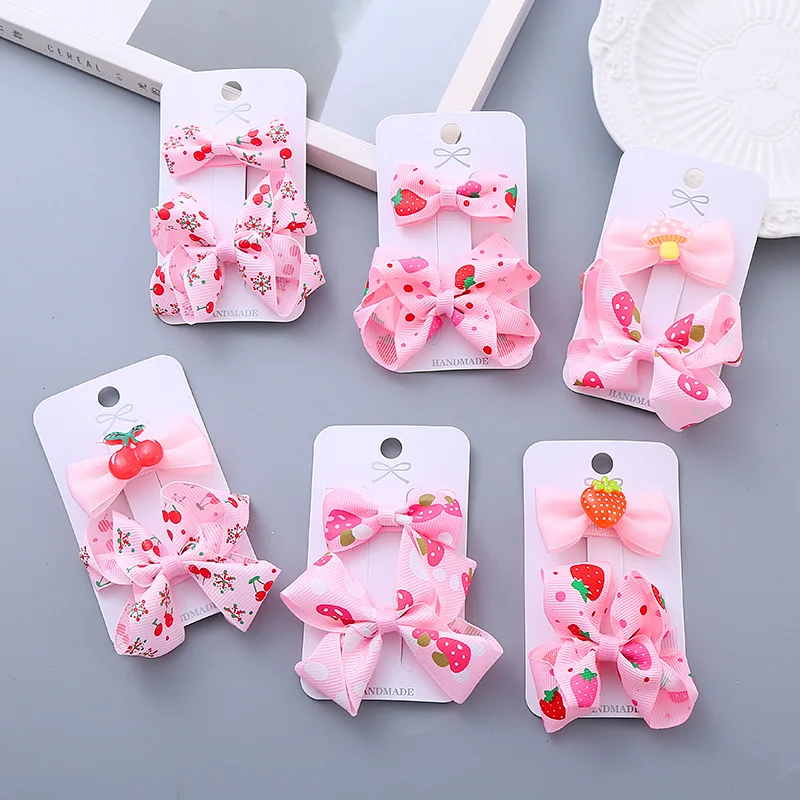 

2PCS/Set Cute Print Baby Hair Clips Pink Bow Hairpins Korean Princess Girl Barrettes Headdress Kids Hair Accessories