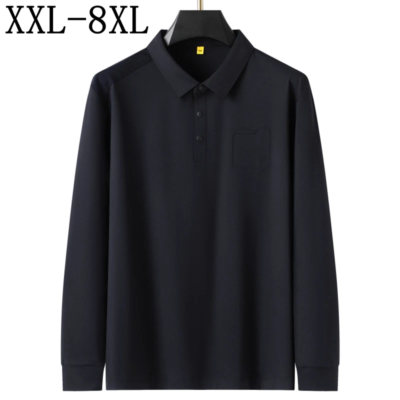 

8XL 7XL 6XL 2025 Новая осенняя элитная роскошная рубашка-поло Мужские топы Повседневные свободные мужские рубашки Футболка с длинным рукавом с лацканами Мужская одежда